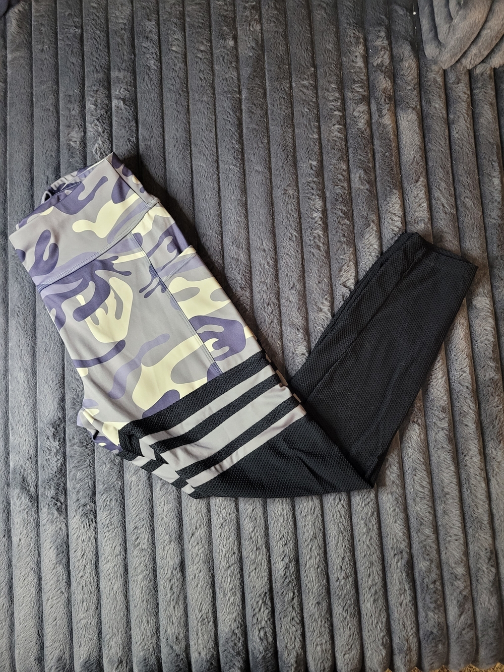 Camo Print High-Waist Leggings with Mesh Detail